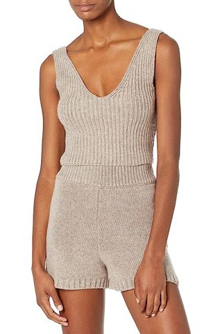 The Drop Women's Sylvie Double V-Neck Textured Rib Cropped Sweater Tank