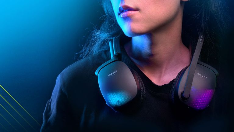 Best gaming headsets hero image showing woman using Roccat Syn Pro Air