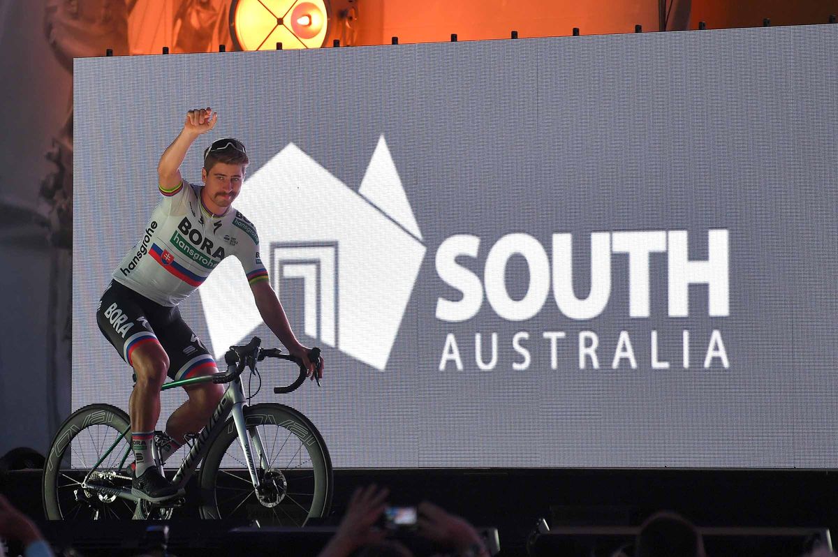 Peter Sagan salutes the masses in Adelaide.