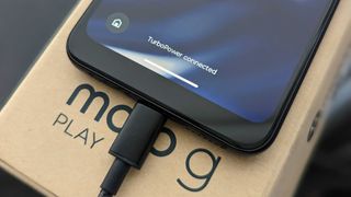 The Moto G Play (2023) charging