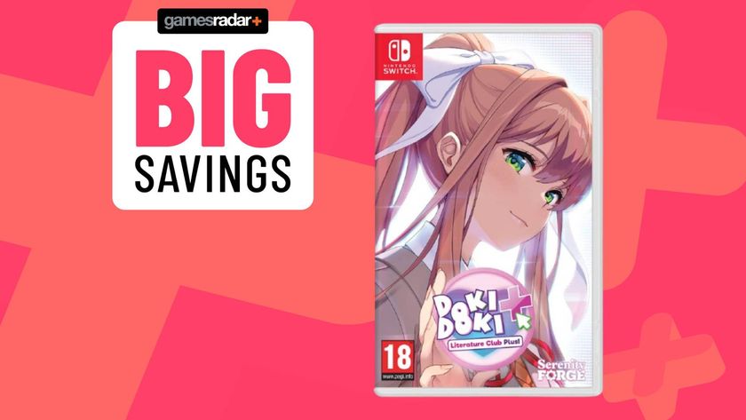 Image of the official Nintendo Switch box art for Doki Doki Literature Club on a pink GamesRadar background.