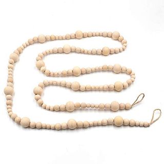 Unfinished Wood Bead 8ft Garland Farmhouse Rustic Country Beads Holiday Decoration Hanging Prayer Beads