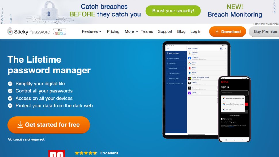 Website screenshot of Sticky Password (August, 2025)