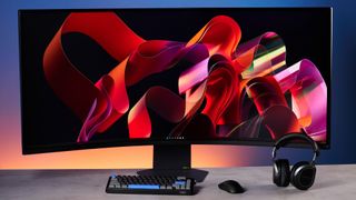 A black LG UltraGear 52G930B ultrawide 5K2K curved monitor