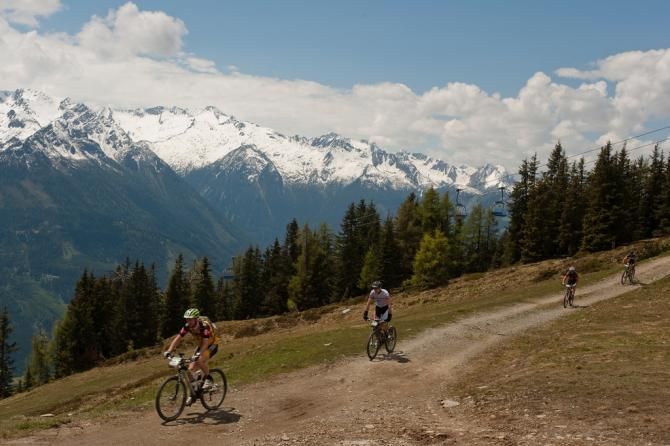 There is still plenty of snow in the mountains at the Bike Four Peaks