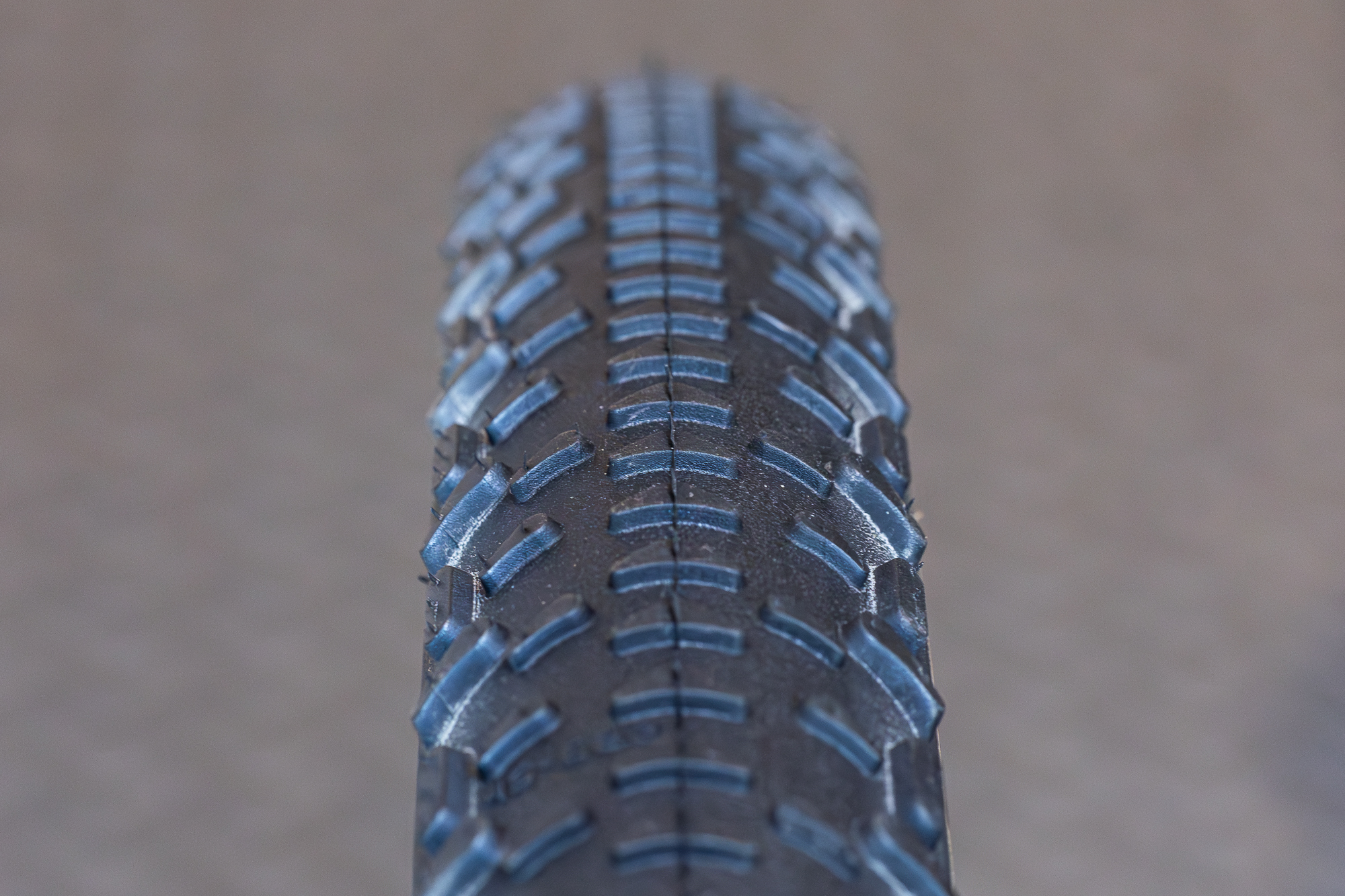 Close up of a Schwalbe G-One RX Pro Gravel tyre showing the tread pattern
