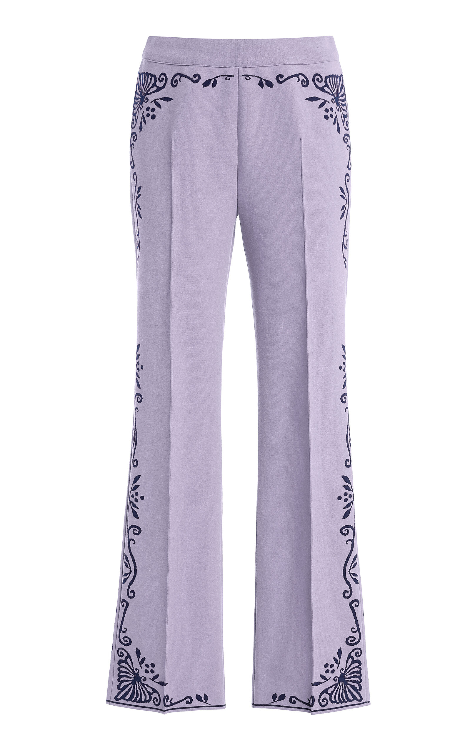 Scroll Cotton-Blend Cropped Flared Pants