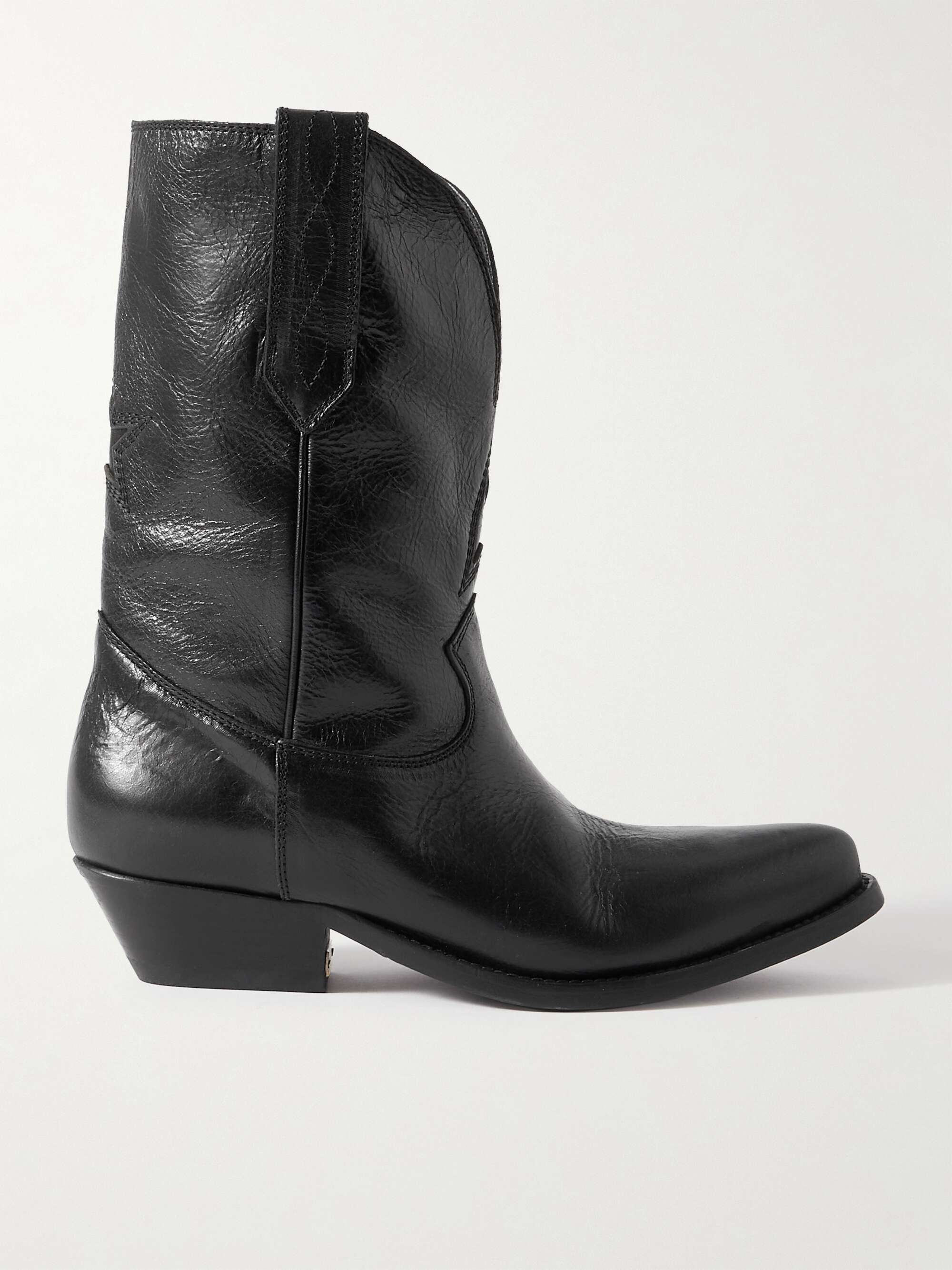 Low Wish Star Textured Leather Cowboy Boots