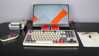 A picture of a NES-style retro computing setup powered by a Raspberry Pi