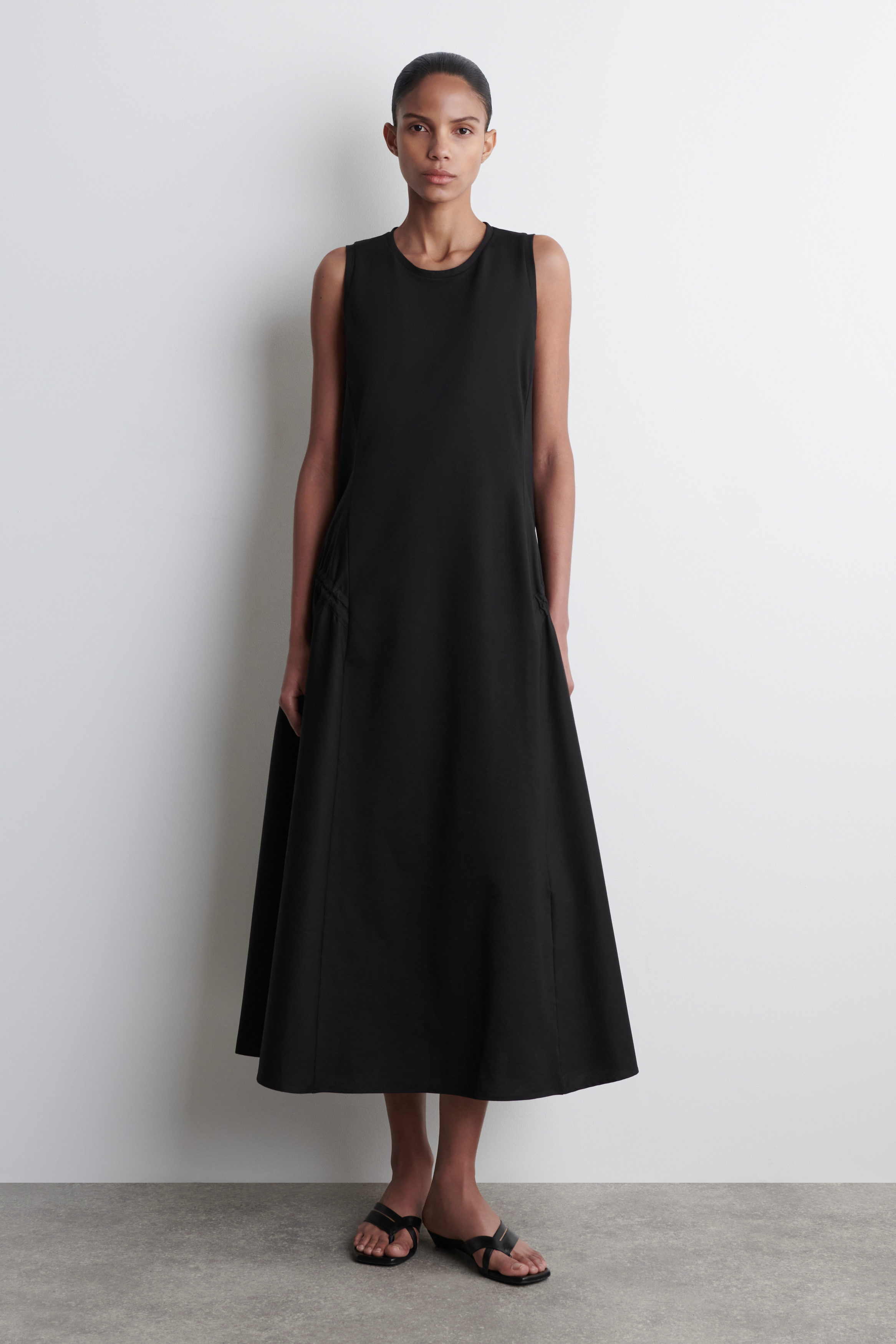 Panelled Gathered-Side Midi Dress