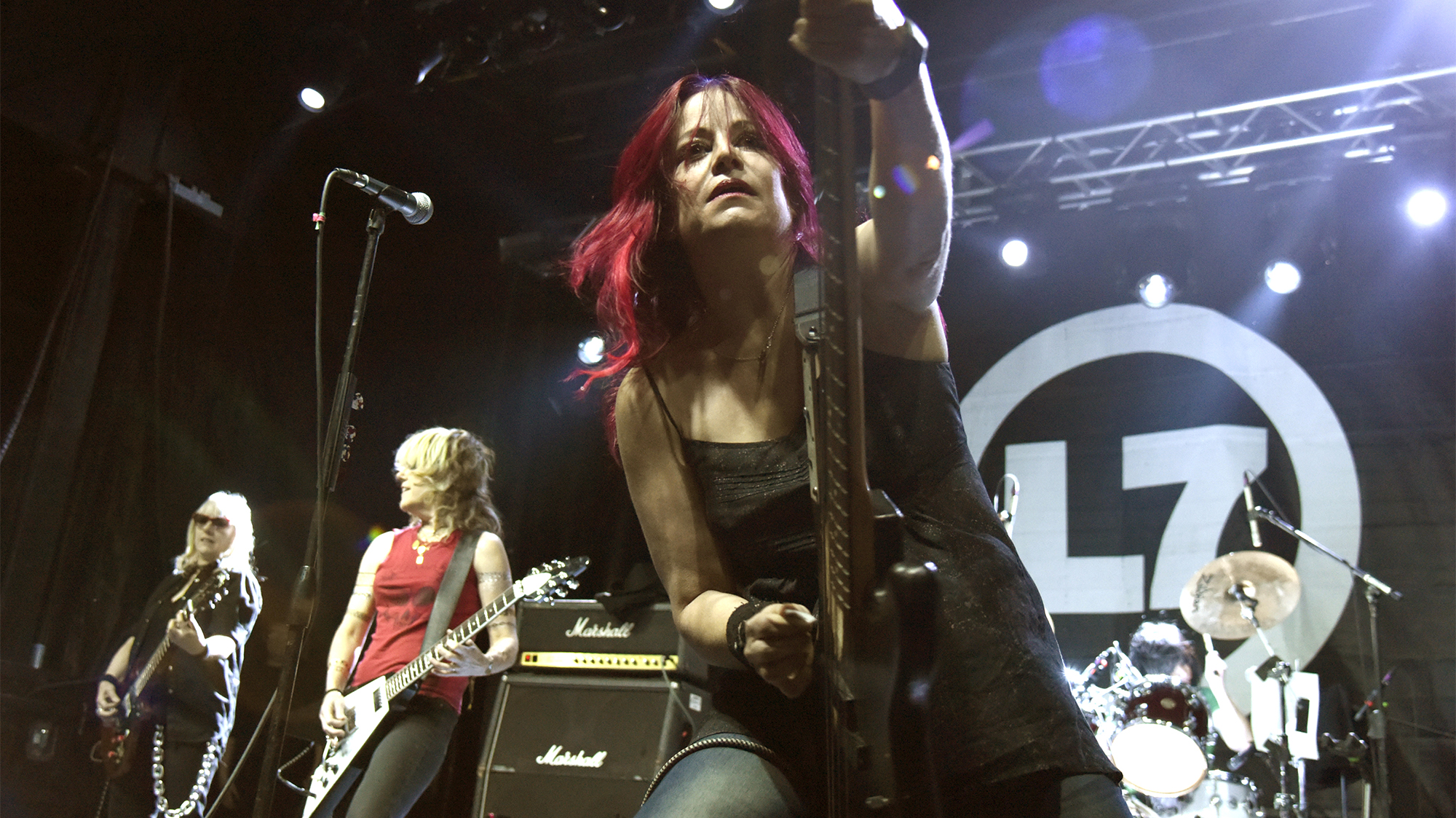 Suzi Gardner, Donita Sparks, Jennifer Finch, and Demetra Plakas and of L7 perform during Fun Fun Fun Fest 2015 at Auditorium Shores on November 8, 2015 in Austin, Texas.