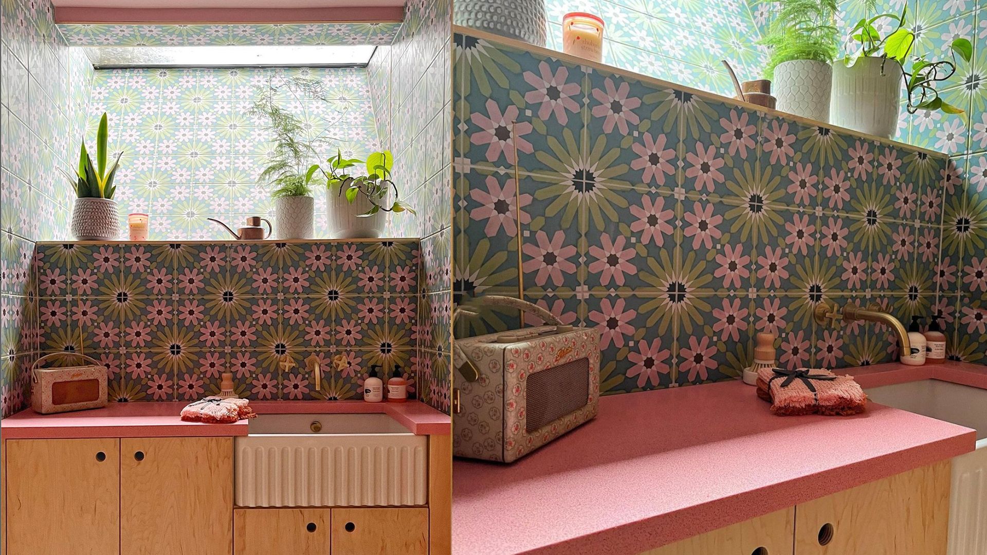 colorful sink and window in basement laundry area to suggest a small laundry room ideas