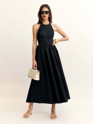 black linen midi dress