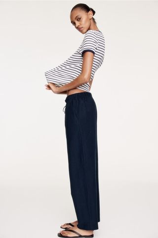 Linen-Blend Drawstring Trousers