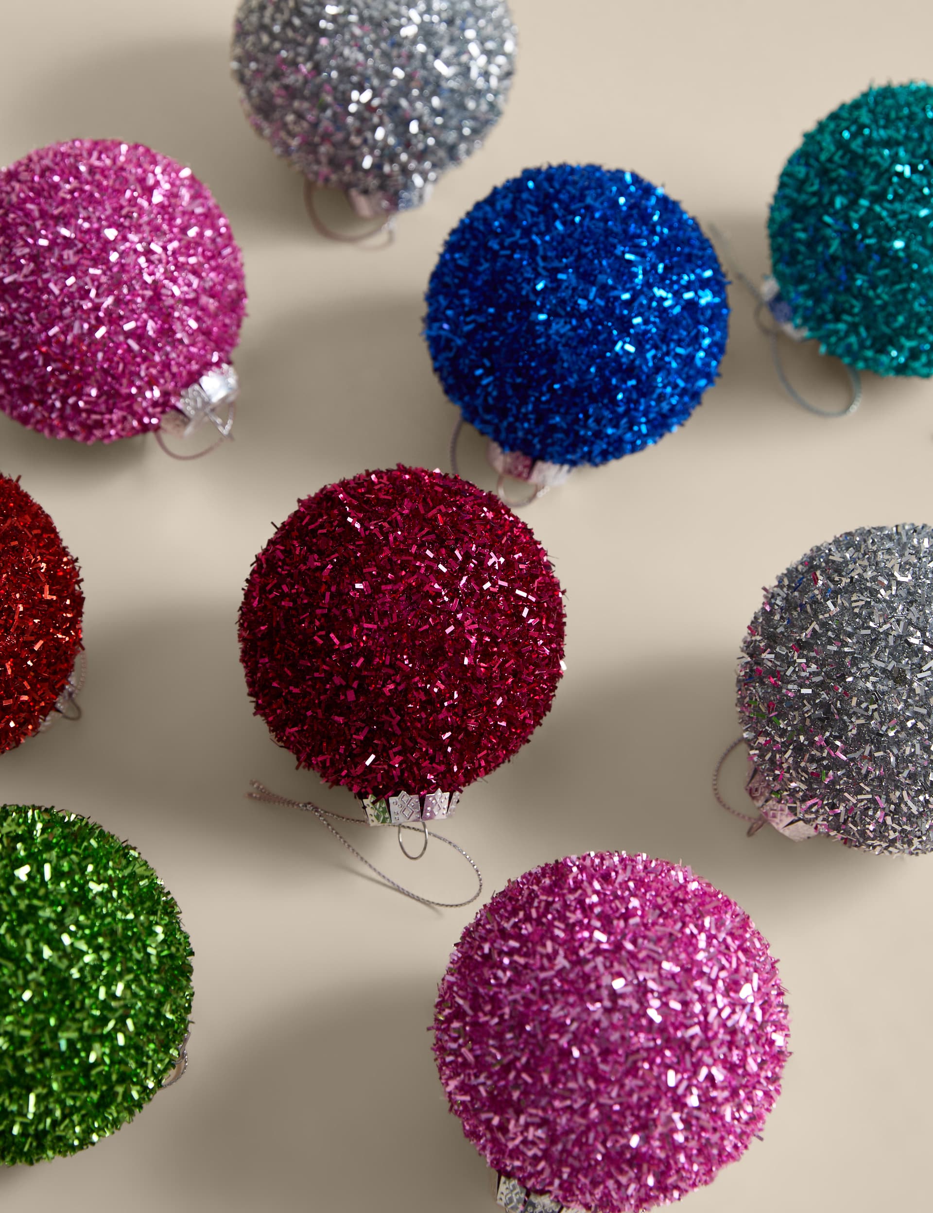 9pk Multicoloured Tinsel Baubles