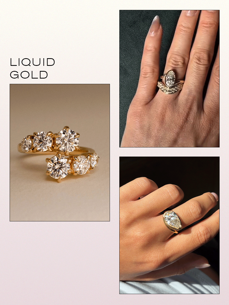 Collage of engagement ring trends for 2026.
