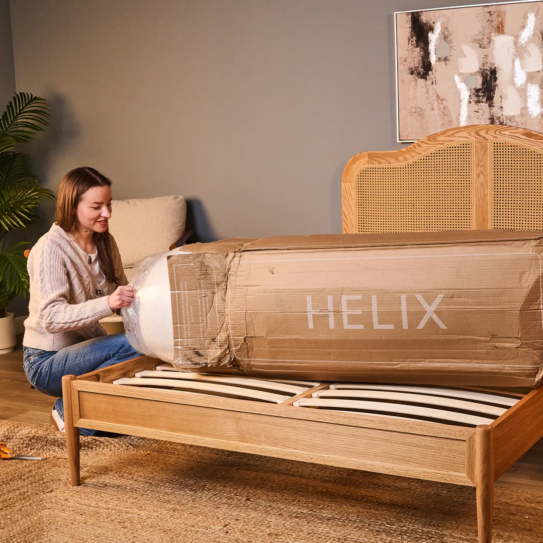 Tom's Guide sleep writer Frances Daniels unboxes the Helix Twilight mattress, which is on sale for Sleep Week