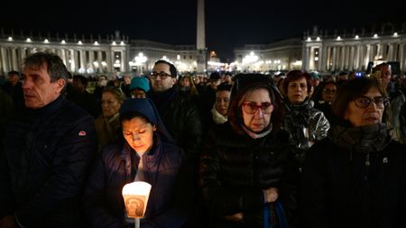 Catholics gather in St. Peter's Square to pray for hospitalized Pope Francis