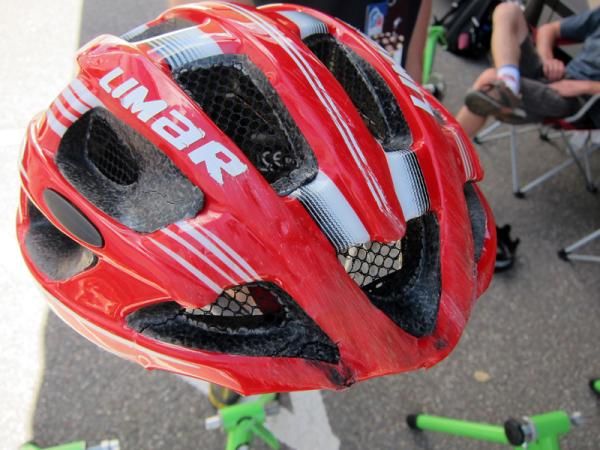 Given the reported injuries to Team Type 1's Daniele Callegari, it's no surprise to see so much damage to the front edge of his Limar helmet.