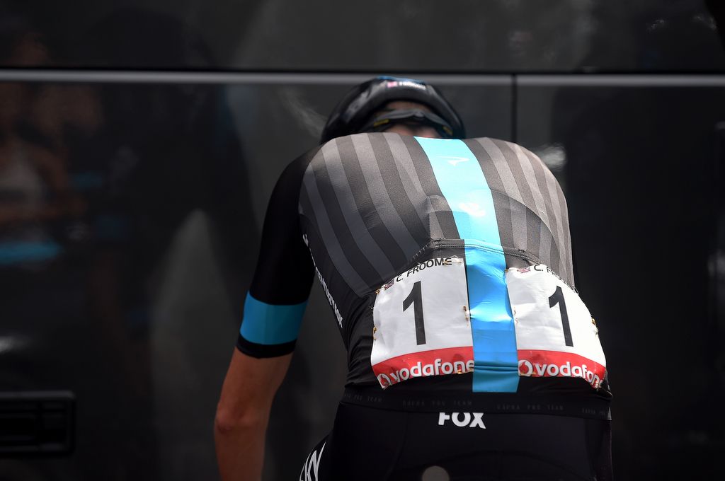 Chris Froome (Team Sky) warming up for the mega stage