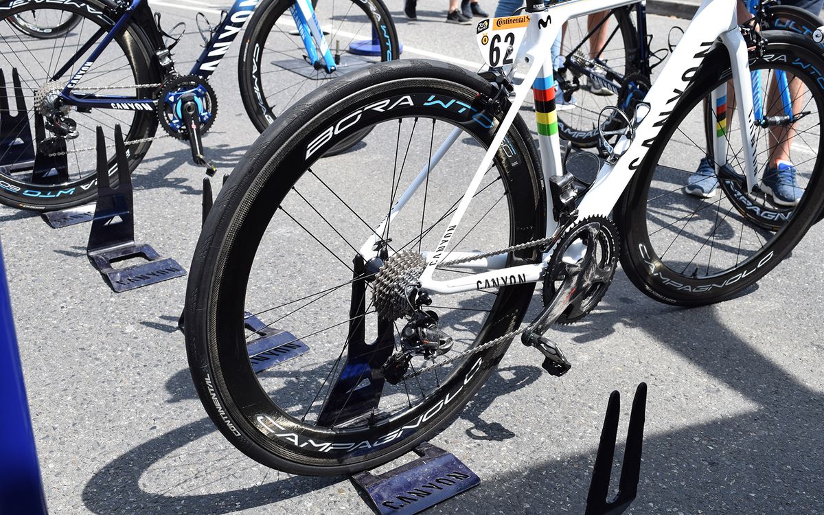 World champion Alejandro Valverde was one of the Movistar riders testing the new tyres