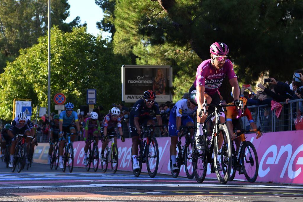 MATERA ITALY OCTOBER 08 Arrival Peter Sagan of Slovakia and Team Bora Hansgrohe Purple Points Jersey during the 103rd Giro dItalia 2020 Stage 6 a 188km stage from Castrovillari to Matera 401m girodiitalia Giro on October 08 2020 in Matera Italy Photo by Stuart FranklinGetty Images