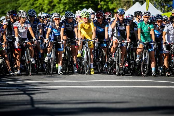 Lauren Stephens (TIBCO) on the front line in the leaders jersey.