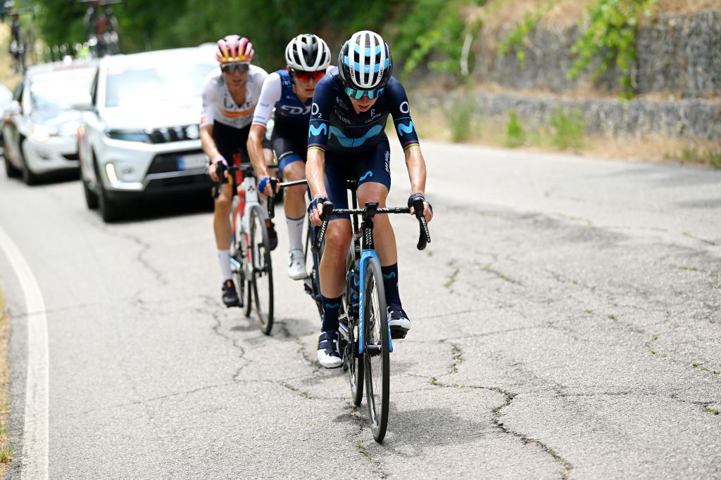 CESENA ITALY JULY 04 Annemiek Van Vleuten of Netherlands and Movistar Team competes in the breakaway during the 33rd Giro dItalia Donne 2022 Stage 4 a 1209km stage from Cesena Torinese to Cesena Torinese GiroDonne UCIWWT on July 04 2022 in Cesena Italy Photo by Dario BelingheriGetty Images
