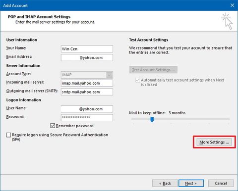 How to configure a Yahoo email account on the Outlook 2016 desktop app ...