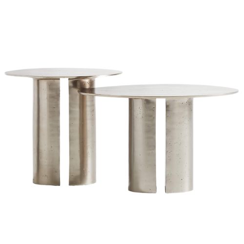 Crate &amp;amp; Barrel, Argent Metal Round Nesting Accent Tables, Set of 2