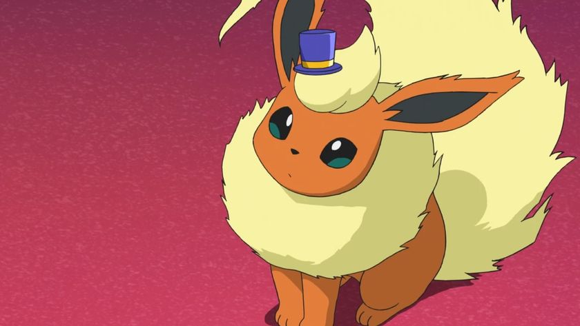 A Flareon in a top hat from the Pokemon anime