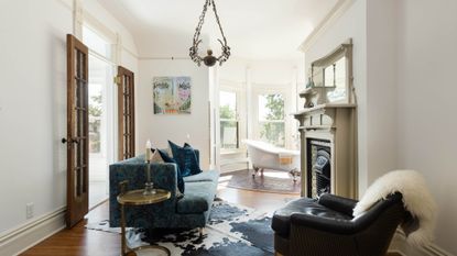 Living room with tub and chandelier, belonging to Isaac Slade, the lead singer of The Fray