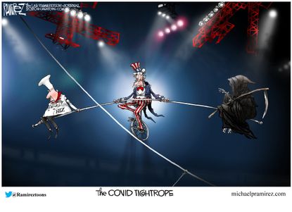Political Cartoon U.S. COVID balance