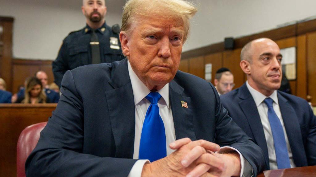 Former President Donald Trump sits in Manhattan Criminal Court during his hush money trial. 