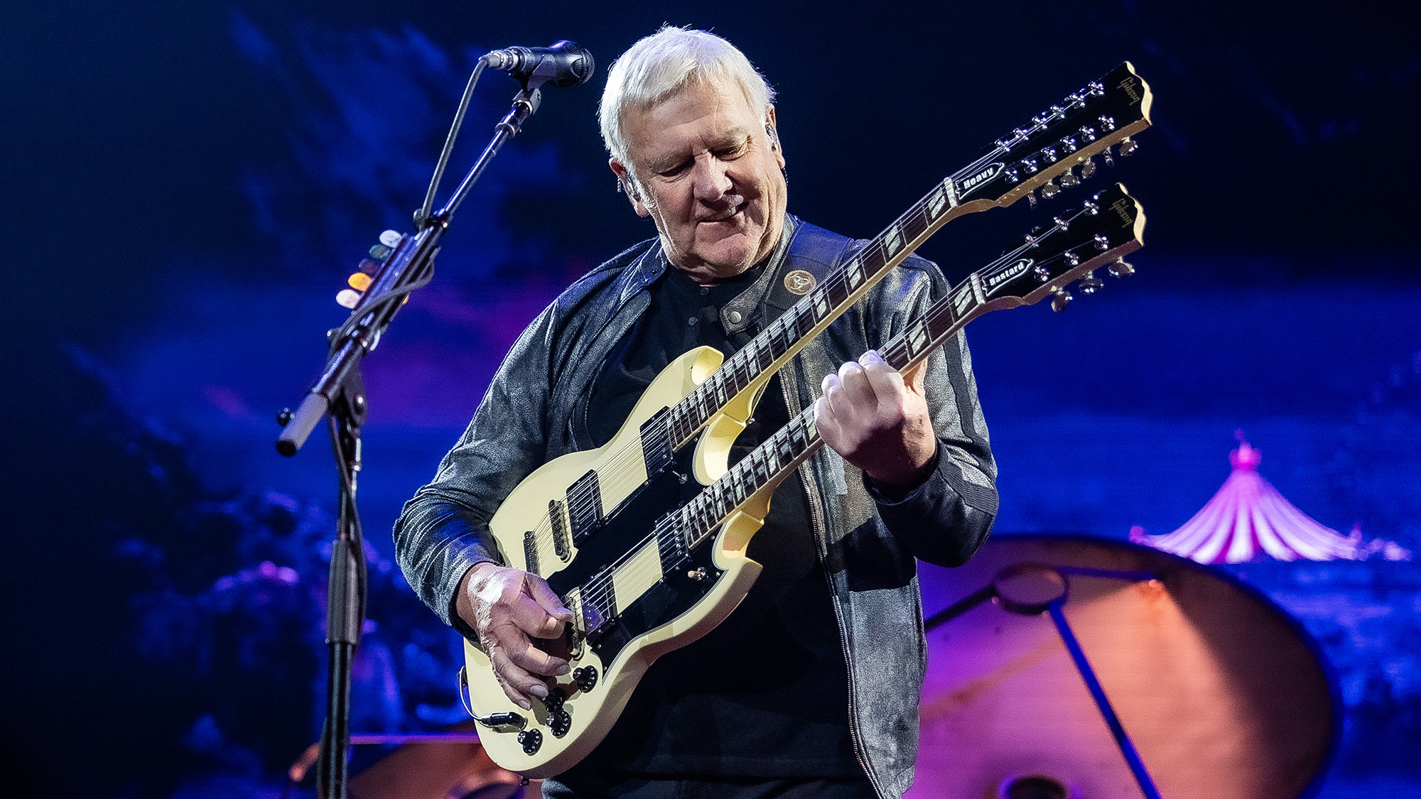 Alex Lifeson of Rush performs in concert during the "Rush: Fifty Something" tour at Dickies Arena on July 11, 2026 in Fort Worth, Texas
