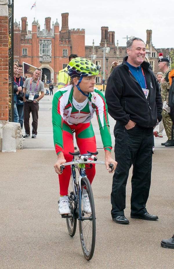 Vasil Kiryienka limbers up ahead of the individual time trial at the 2012 Olympic Games