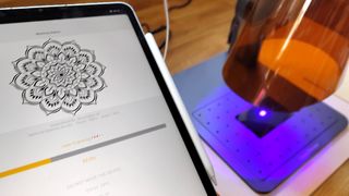 LaserPecker 4 review; a laser engraver app on an iPad Pro
