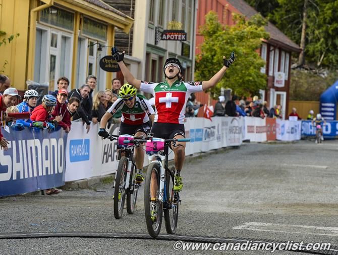 Kathrin Stirnemann (Switzerland) wins the elite women's eliminator world championships in Lillehammer, Norway