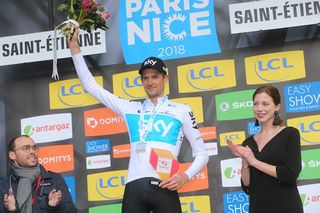 Wout Poels on the Paris-Nice podium after winning the stage 4 time trial