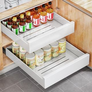 Pull Out Cabinet Organizer Fixed With Adhesive Nano Film,heavy Duty Storage and Organization Slide Out Pantry Shelves Sliding Drawer Pantry Shelf for Kitchen 11.8