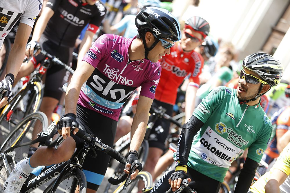 Race leader Richie Porte (Team Sky) mountain leader Rodolfo Torres (Colombia)
