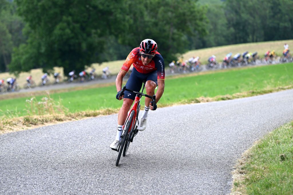 CRESTVOLAND FRANCE JUNE 09 Omar Fraile of Spain and Team INEOS Grenadiers competes in the breakaway during the 75th Criterium du Dauphine 2023 Stage 6 a 1702km stage from Nantua to CrestVoland 1218m UCIWT on June 09 2023 in CrestVoland France Photo by Dario BelingheriGetty Images
