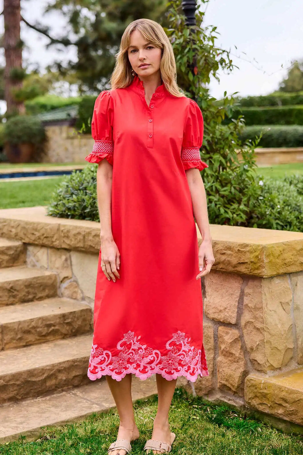 Stella Red Embroidered Midi Dress