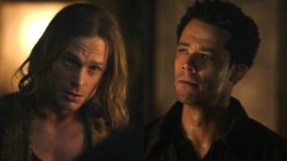 From left to right: Lestat looking sad and Louis tearing up and looking to his left.