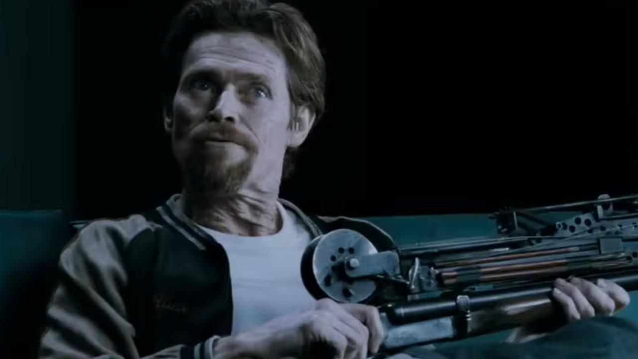 Willem Dafoe with a crossbow in Daybreakers