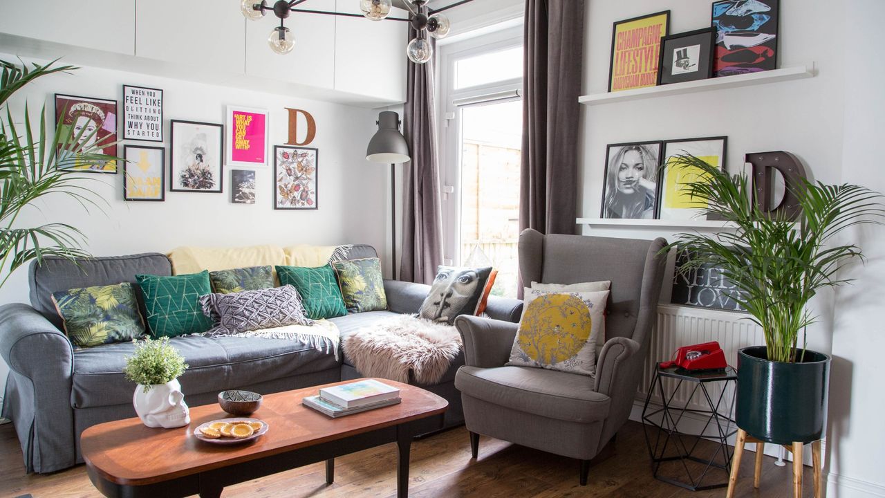 living room with sofa and wooden flooring