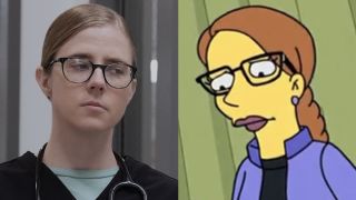 Side by side: Taylor Dearden's Dr. Mel King in The Pitt Season 2, Dearden's character in The Simpsons' 800th episode