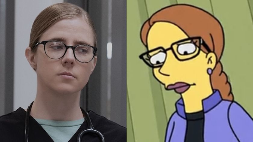 Side by side: Taylor Dearden's Dr. Mel King in The Pitt Season 2, Dearden's character in The Simpsons' 800th episode