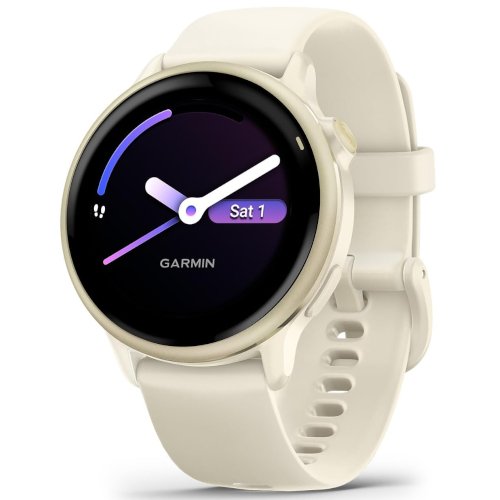 Render of the Lunar Gold Garmin Vivoactive 6 with basic watch face