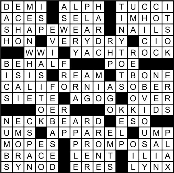 A solved crossword puzzle.
